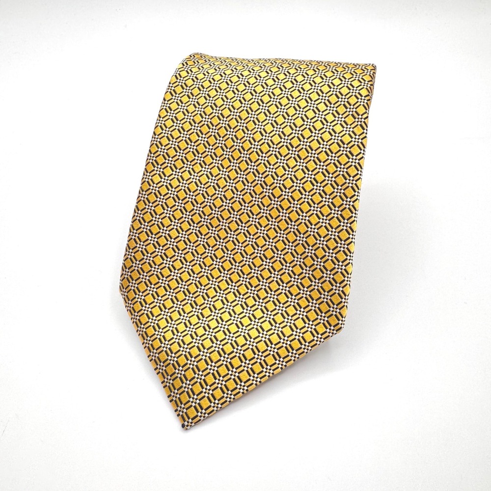 Ermenegildo‎ Zegna Tie Mens OS Yellow Geometric Silk Micro Check 111ZWU01-1UM-D